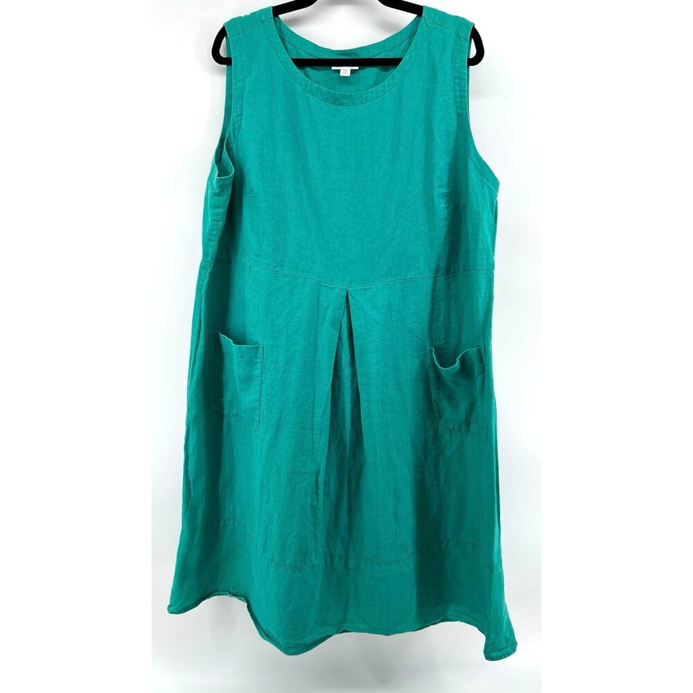 J.Jill Love Linen Sleeveless Shift Dress - Size 2X Teal/Green - Pockets
